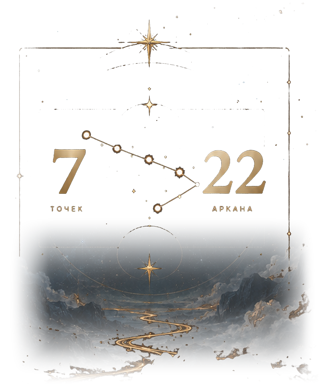 Схема 7 точек и 22 арканов на звёздном фоне